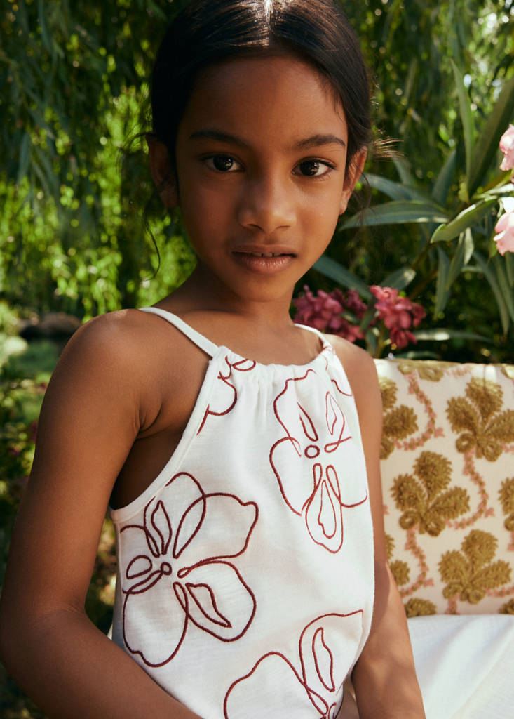 Floral-embroidered cotton t-shirt — Off White