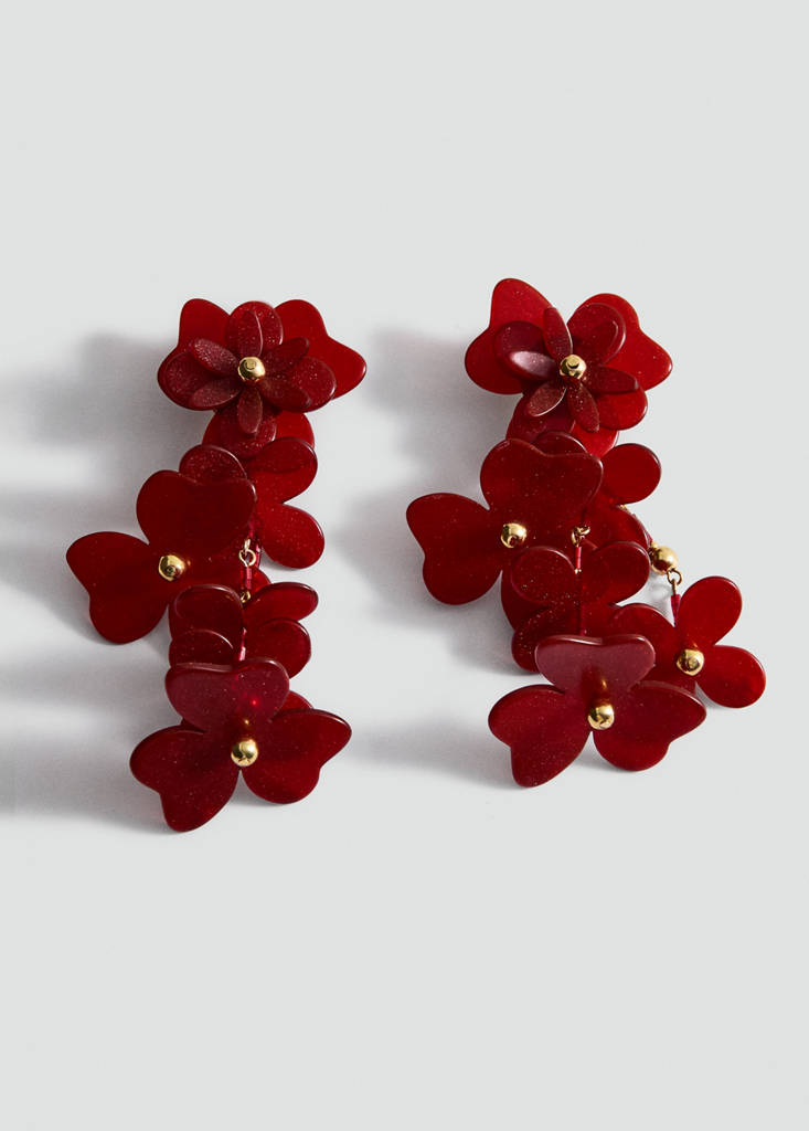 Flower pendant earrings — Maroon