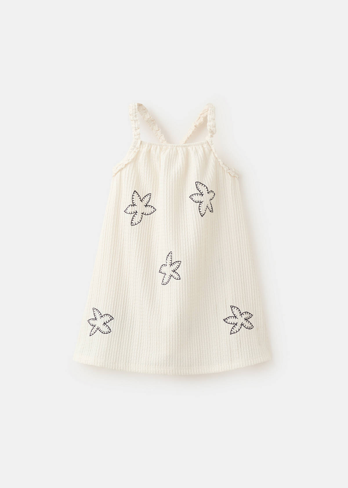 Embroidered floral dress — Ecru