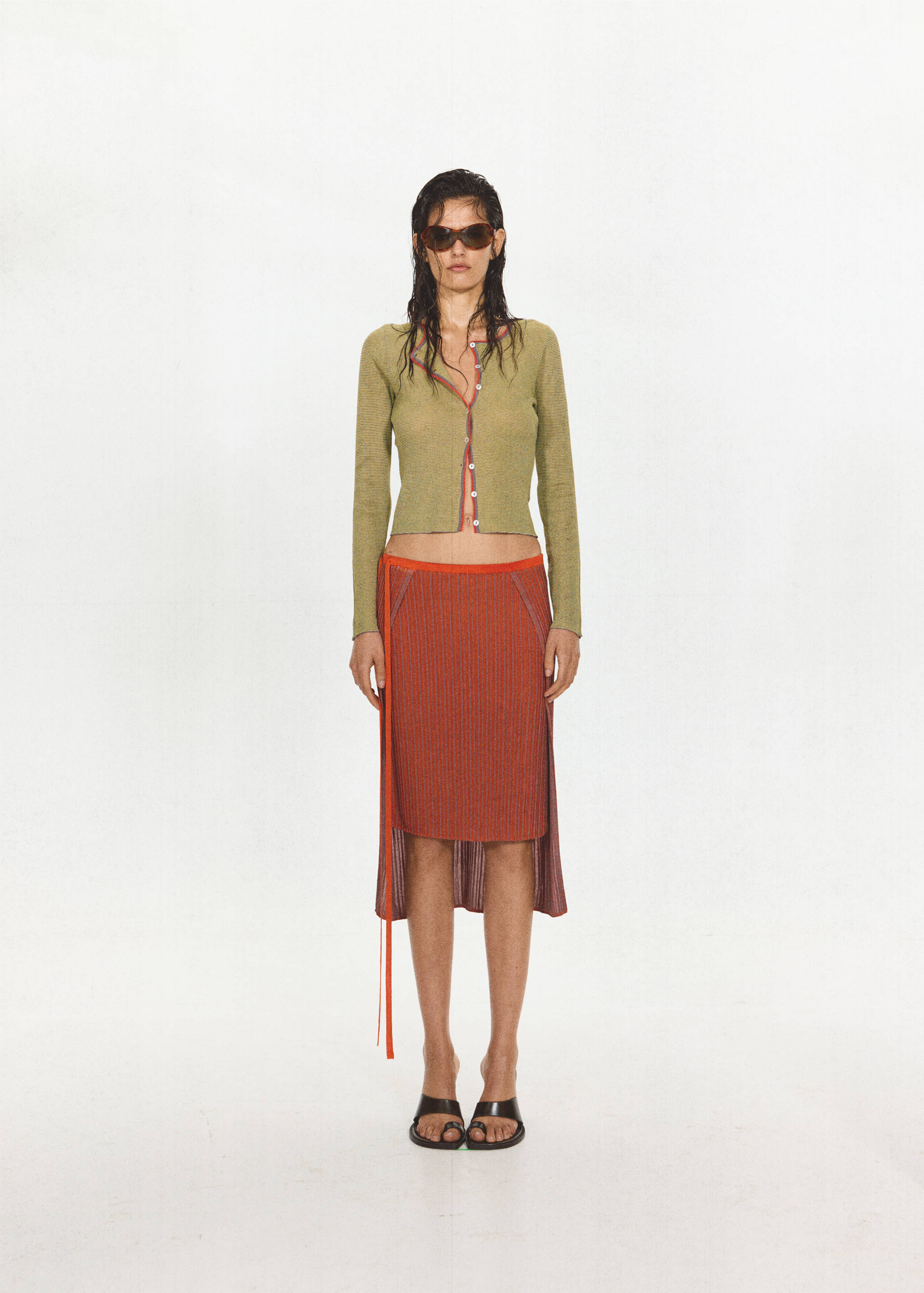 Cardigan en maille fine à rayures - Plan général