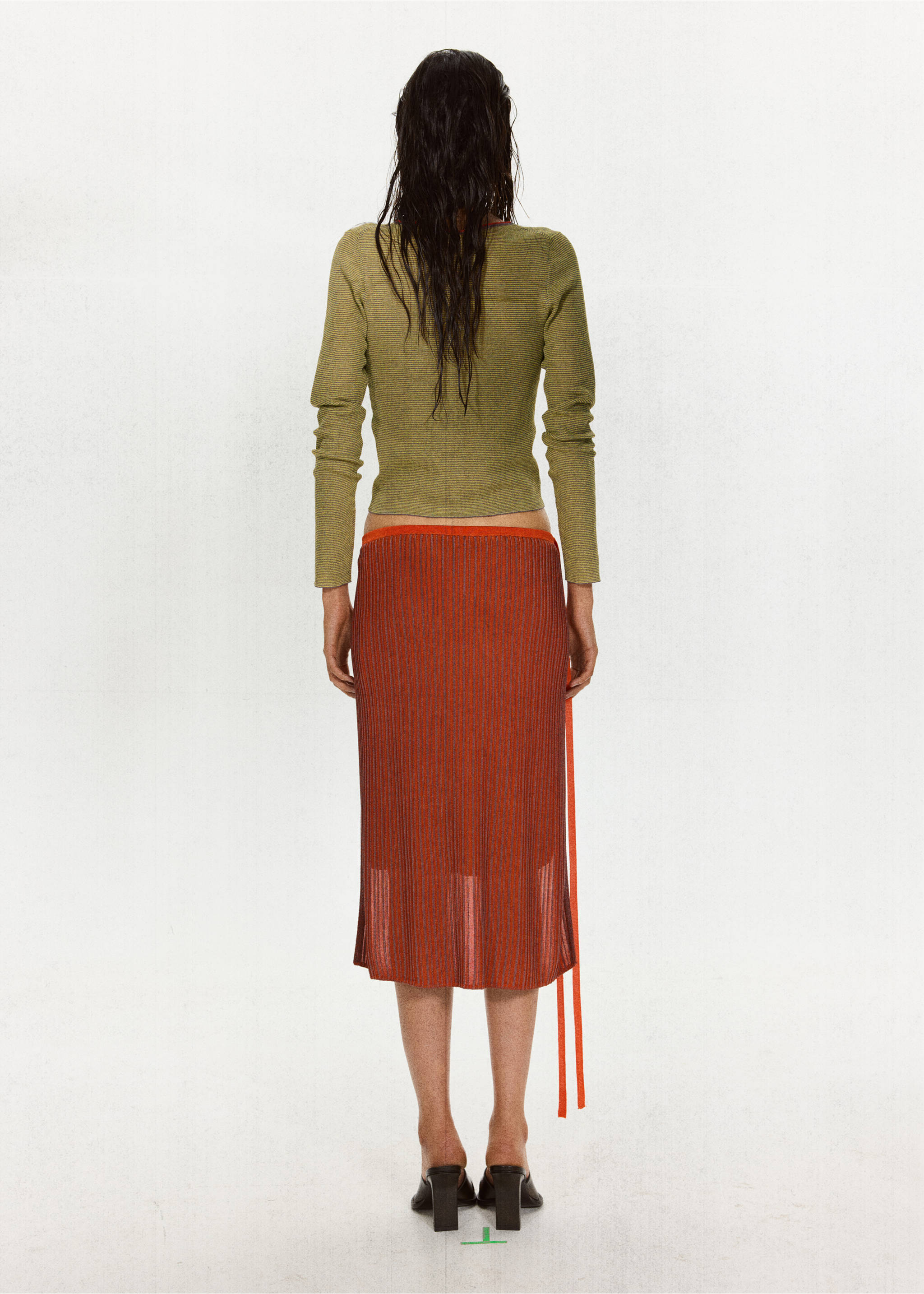 Fine knit striped cardigan - Reverse of the article, Charcoal. Ref: 37081445-00.