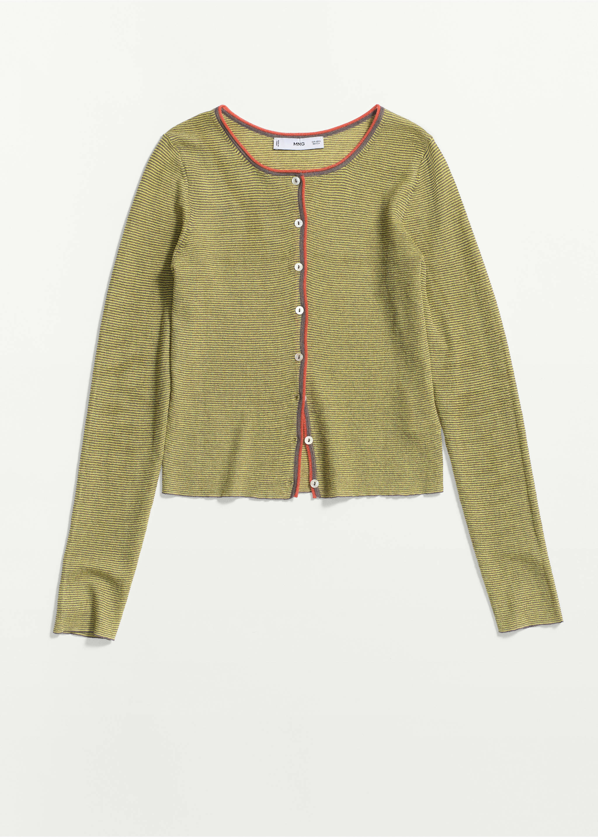 Fine knit striped cardigan - Article without model, Charcoal. Ref: 37081445-00.