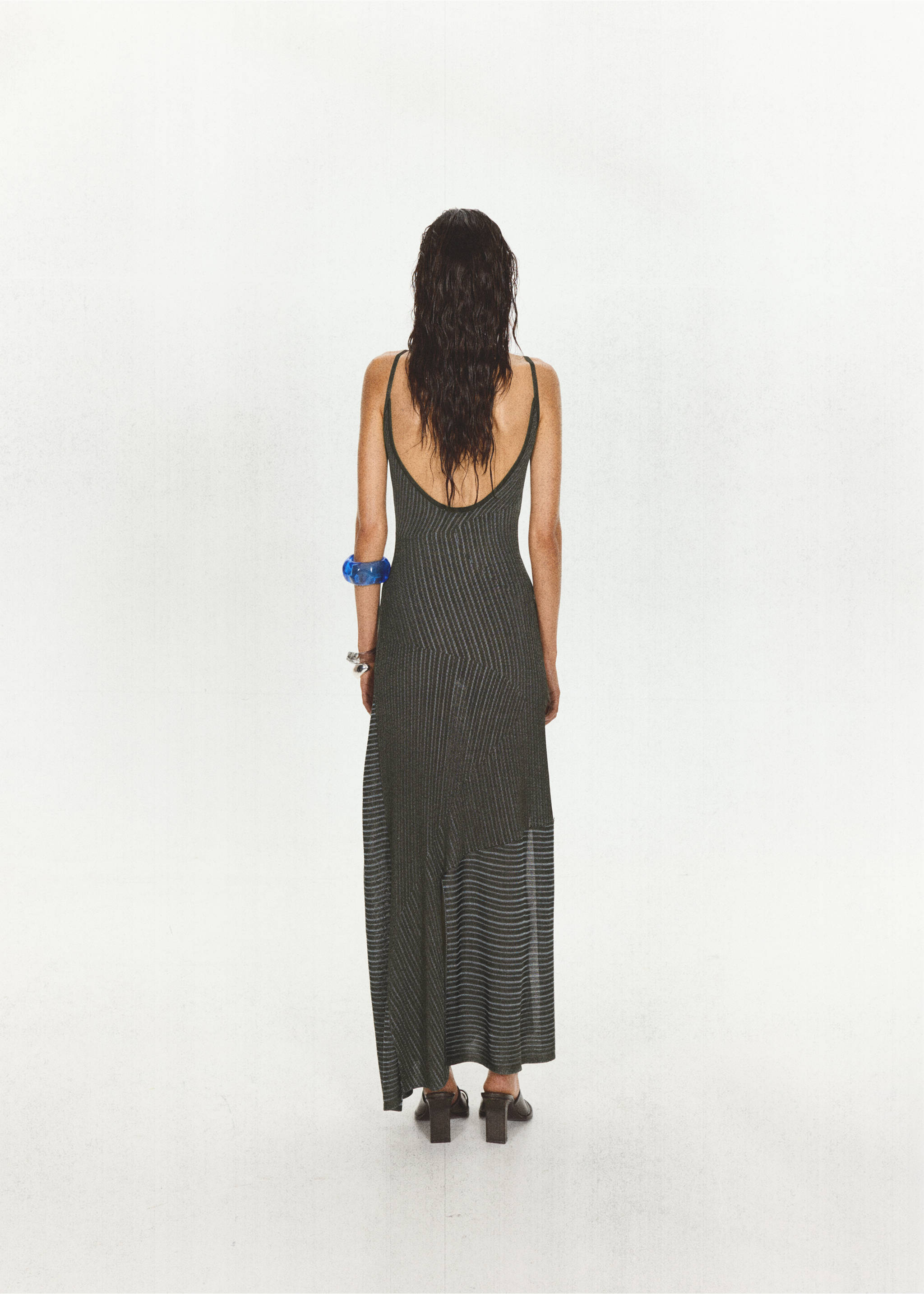 Asymmetric striped jersey dress - Reverse of the article, Coffee. Ref: 37081446-00.