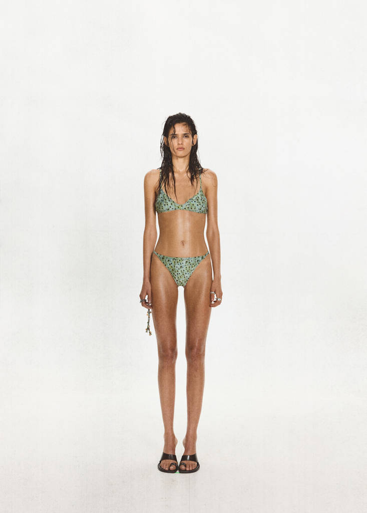 Mango Printed Triangle Bikini Top In Green