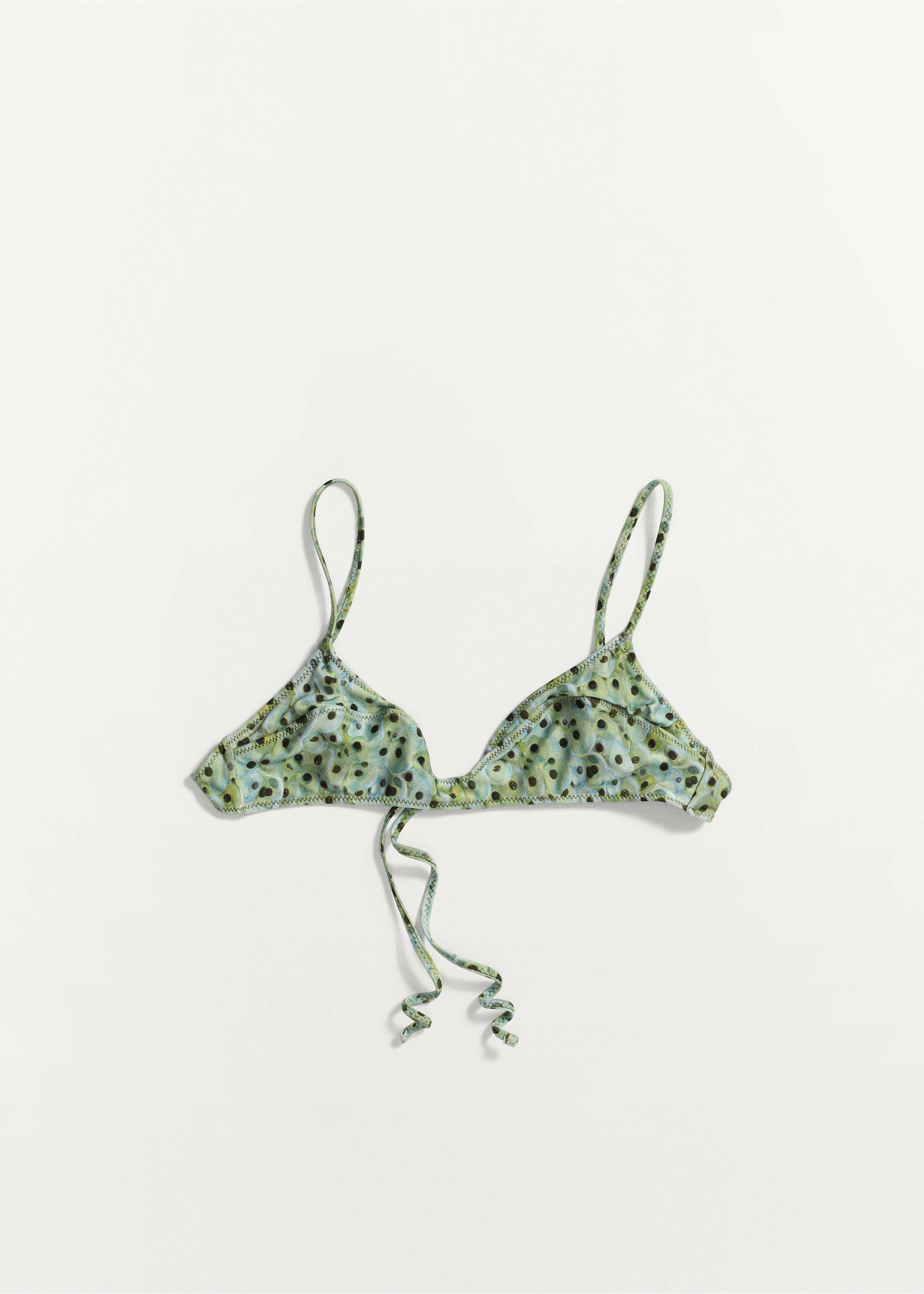 Printed stitch bikini top - Article without model, Green. Ref: 37081449-00.