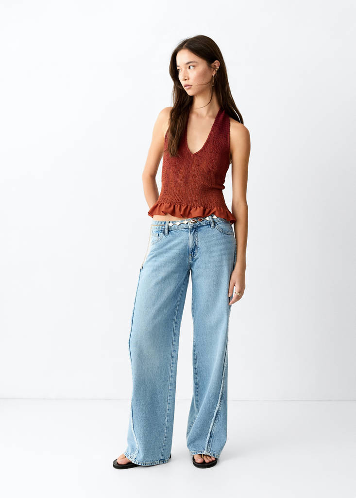 Frilly ruffled top — Burnt Orange