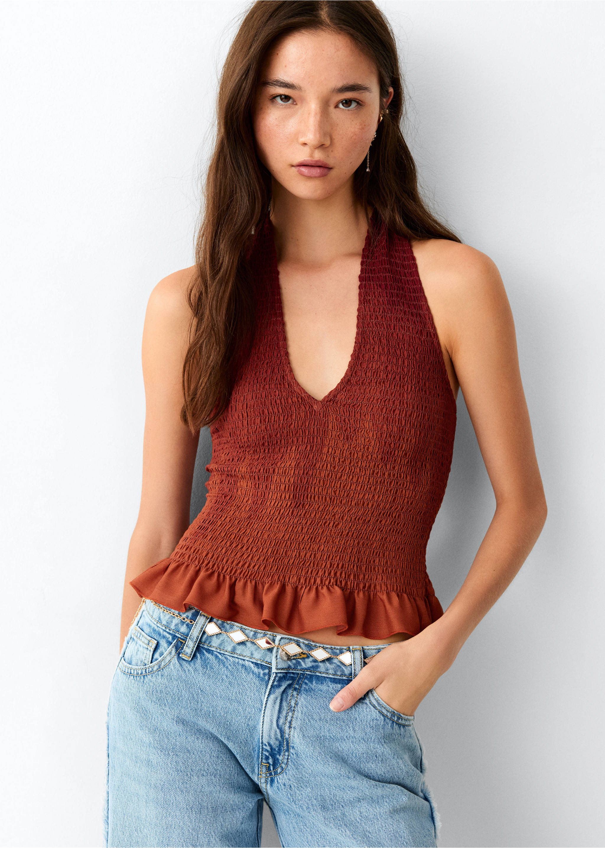 Frilly ruffled top - Medium plane, Burnt Orange. Ref: 37081451-00.
