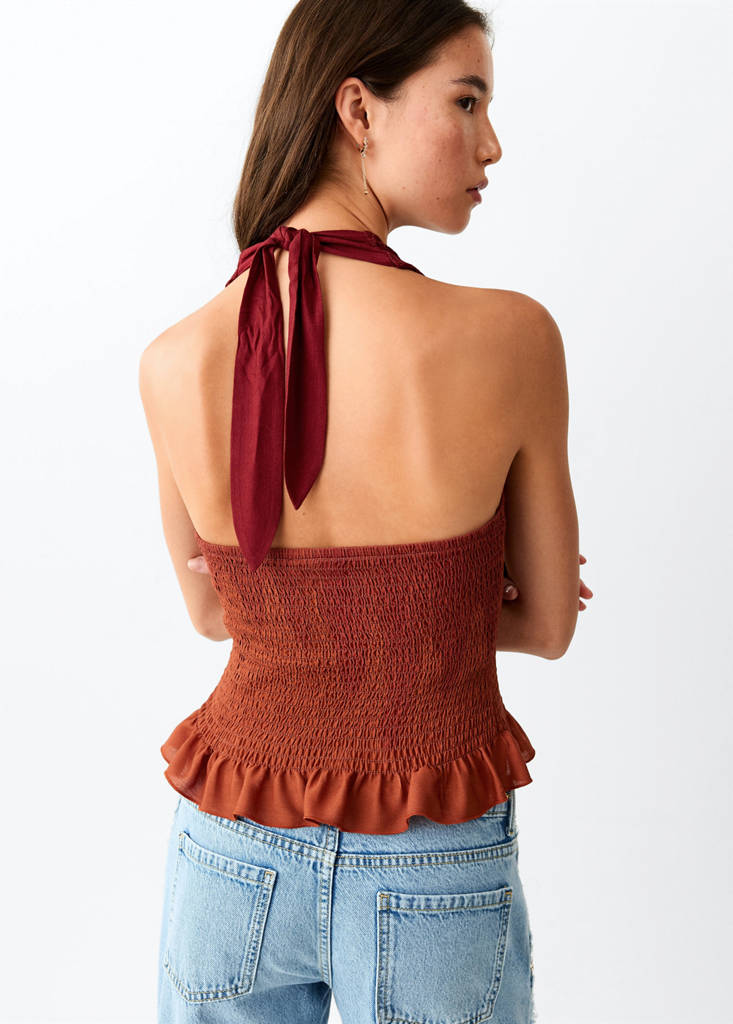 Frilly ruffled top — Burnt Orange