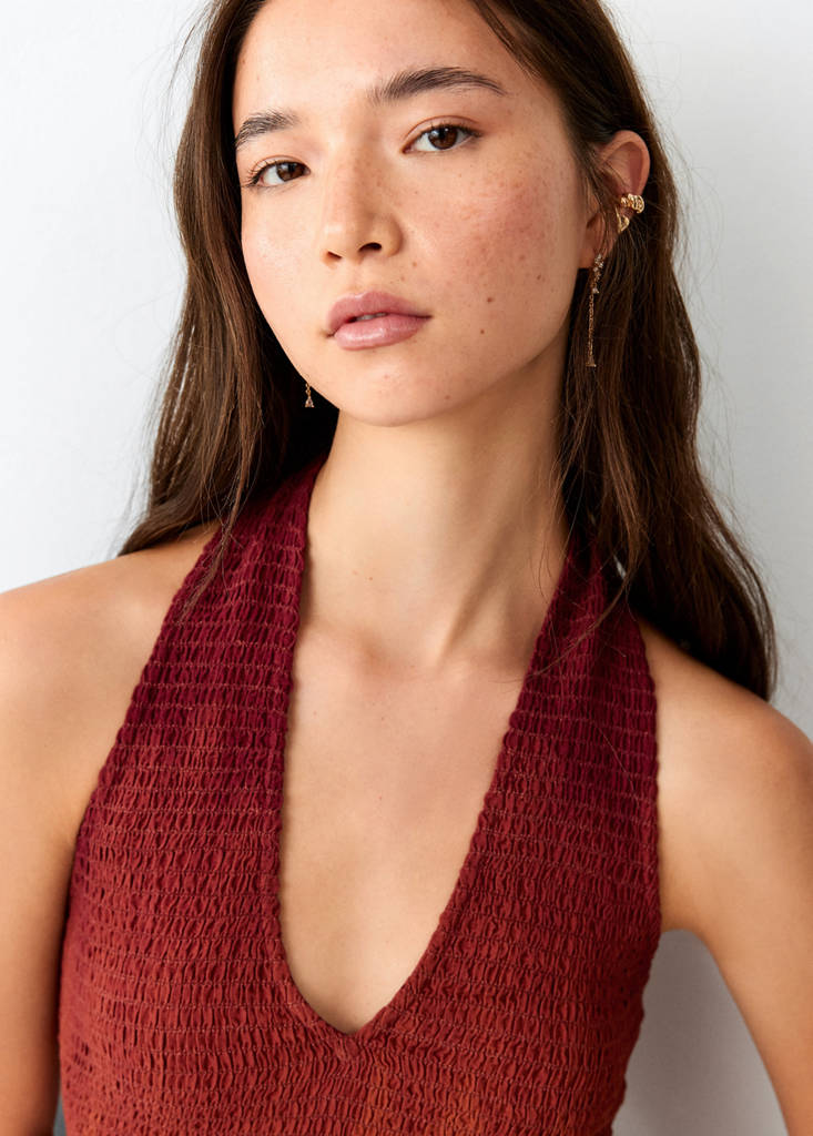 Frilly ruffled top — Burnt Orange