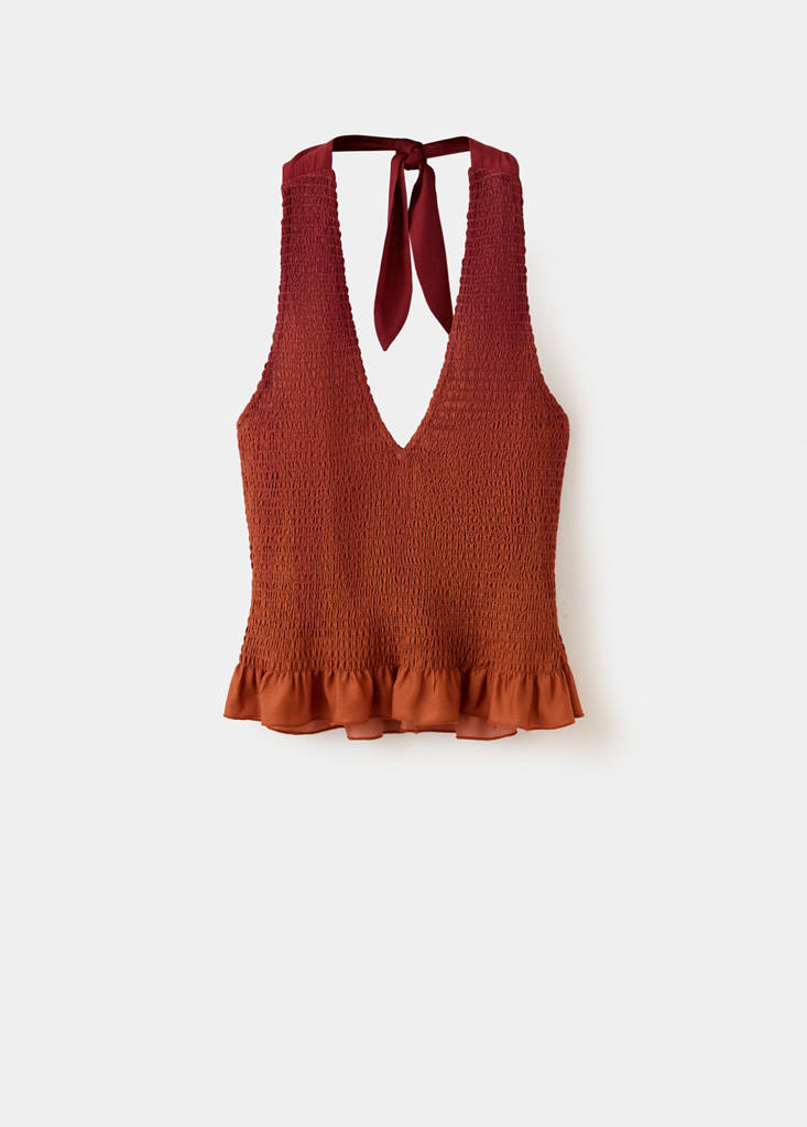 Frilly ruffled top — Burnt Orange