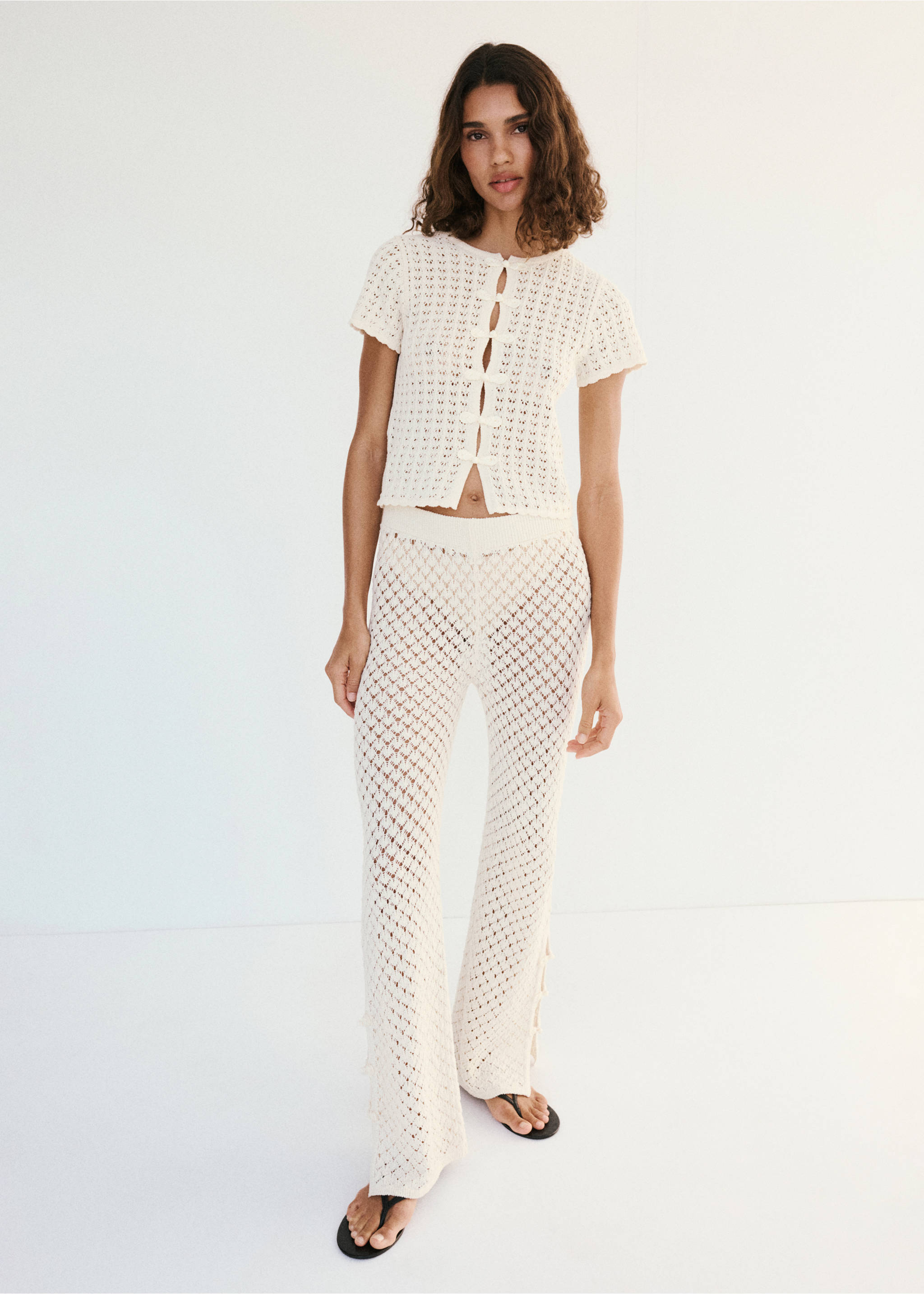 Openwork knitted trousers - General plane, Ecru. Ref: 37081454-00.