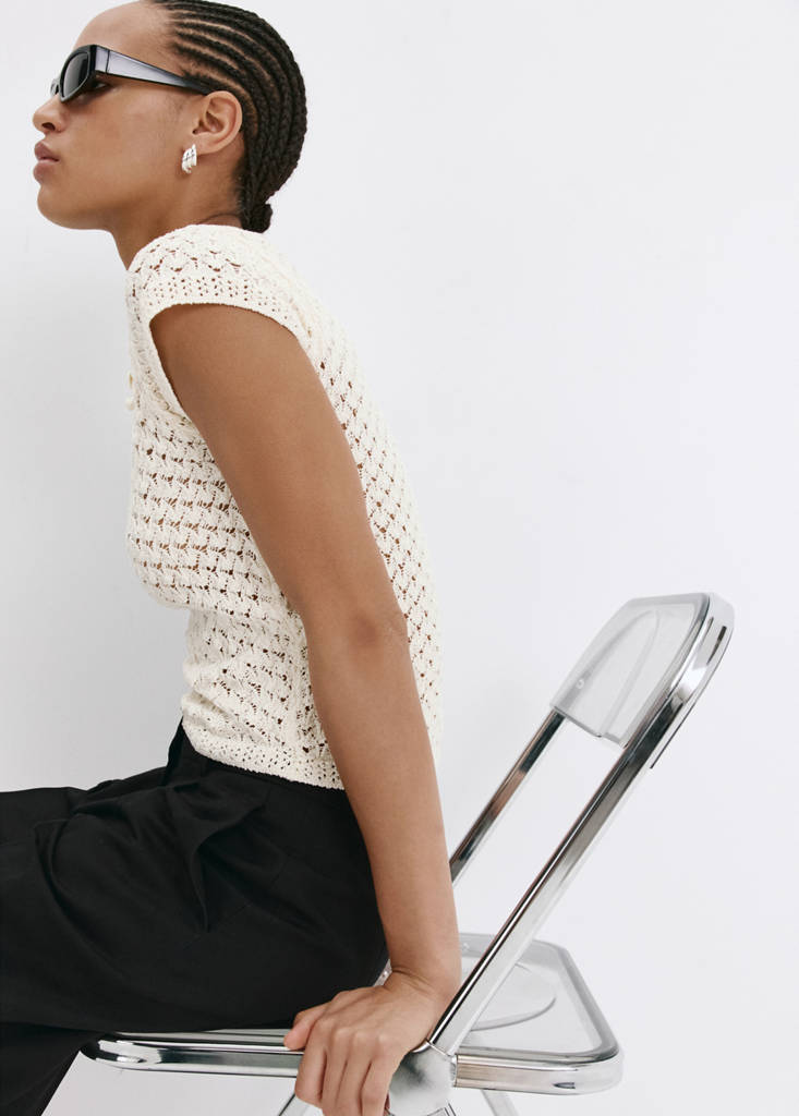 Openwork knit toggle jumper — Ecru