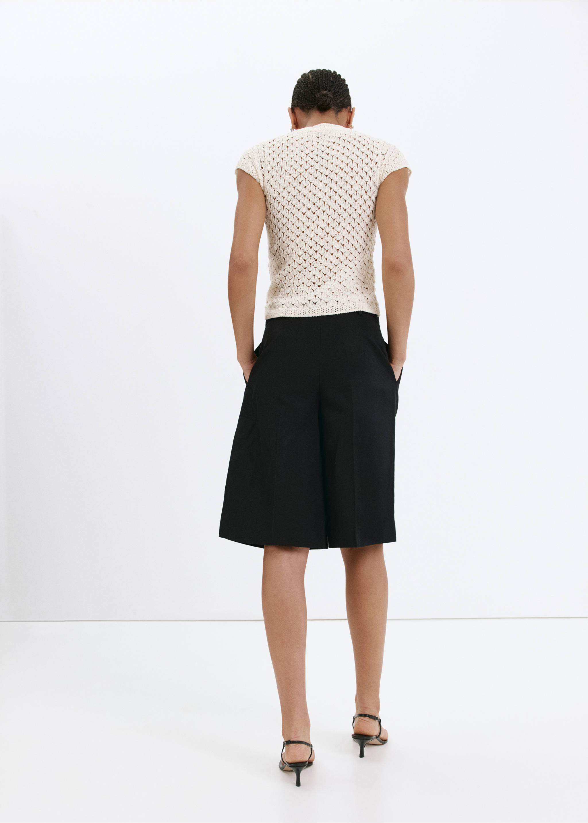 Openwork knit sweater with toggle closures - Reverse of the article, Ecru. Ref: 37081455-00.