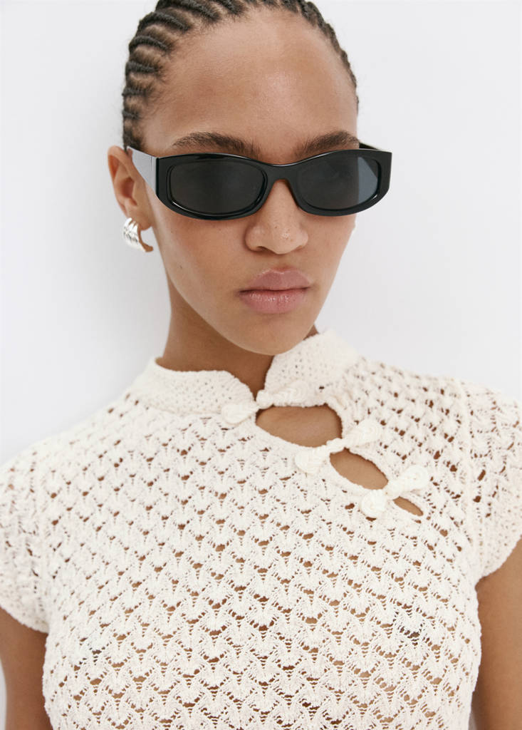 Openwork knit toggle jumper — Ecru