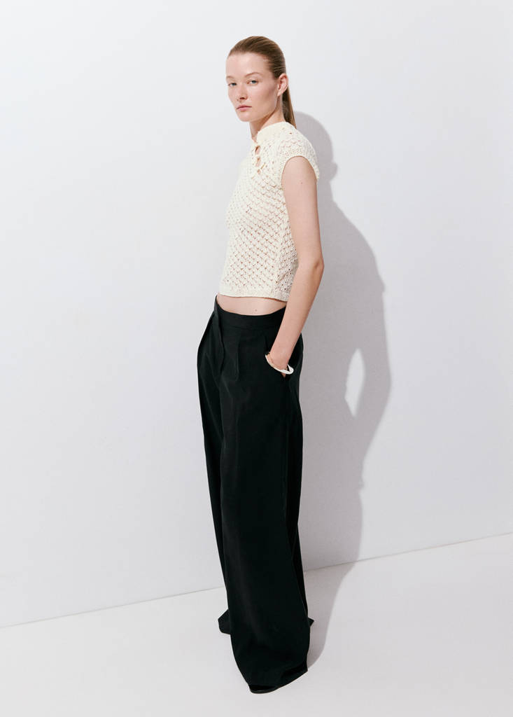 Openwork knit toggle jumper — Ecru