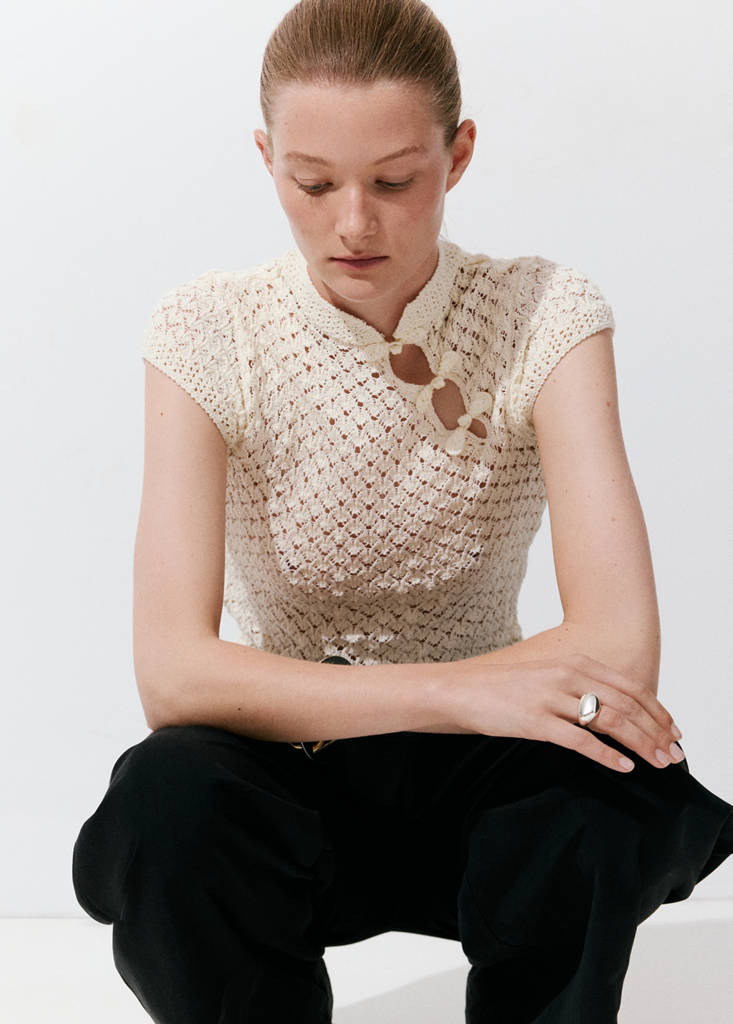 Openwork knit toggle jumper — Ecru