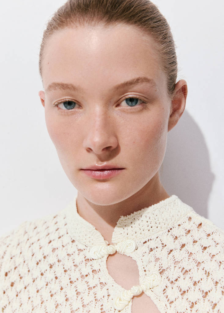 Openwork knit toggle jumper — Ecru