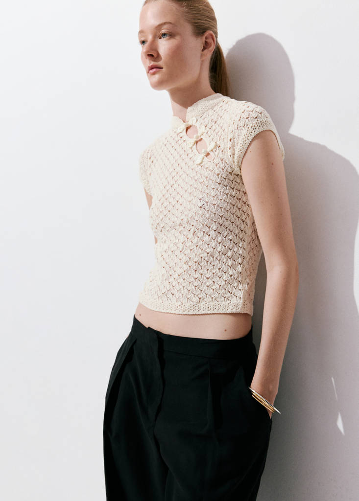 Openwork knit toggle jumper — Ecru