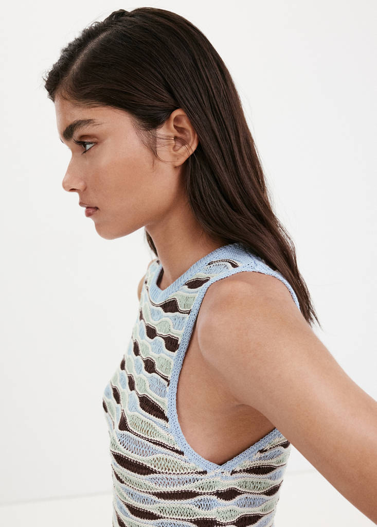 Wavy stripe knit top — Sky Blue