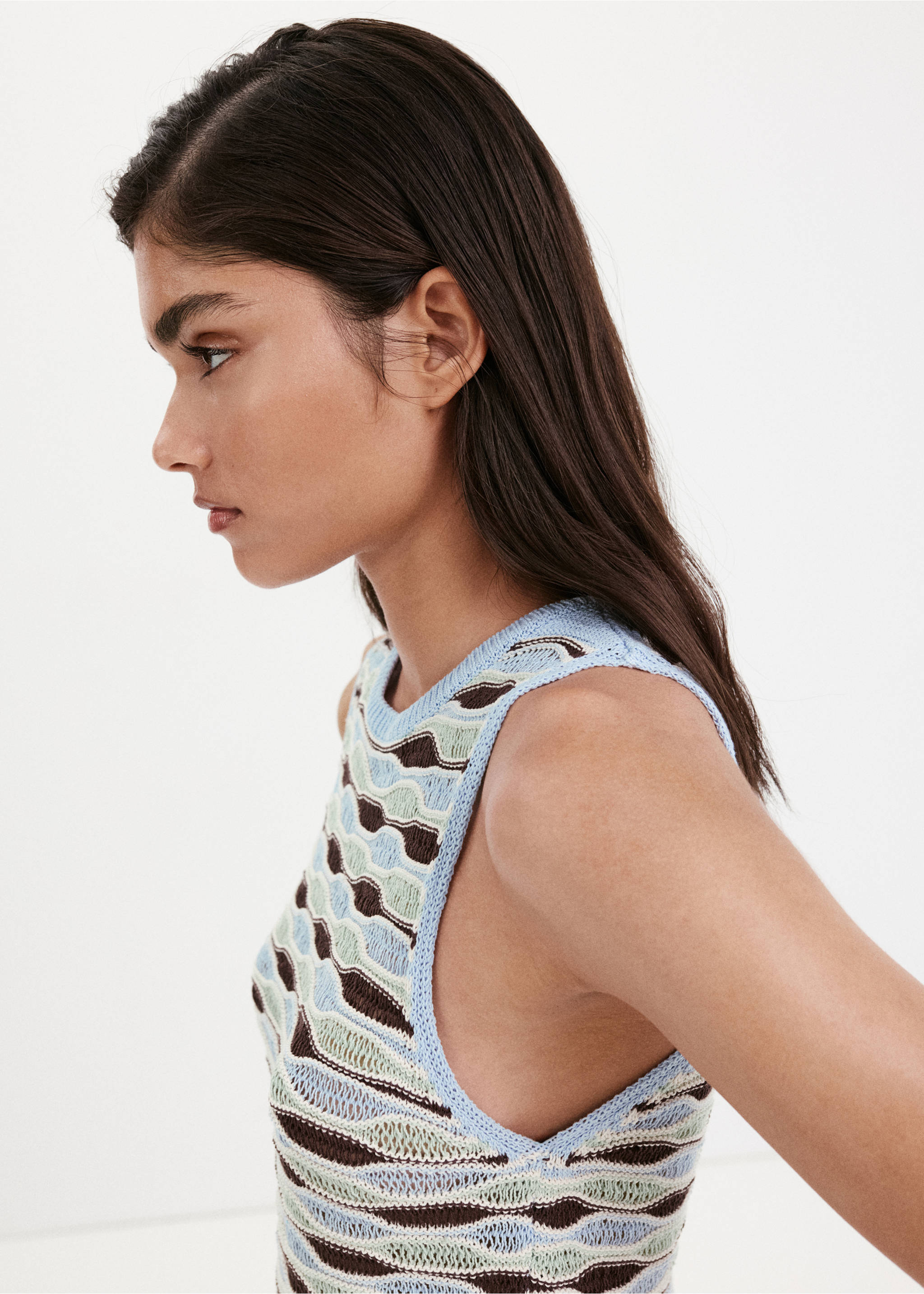 Wavy stripe knit top - Details of the article 1, Sky Blue. Ref: 37081456-00.