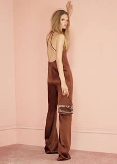 Wrap neckline satin jumpsuit — Brown 3