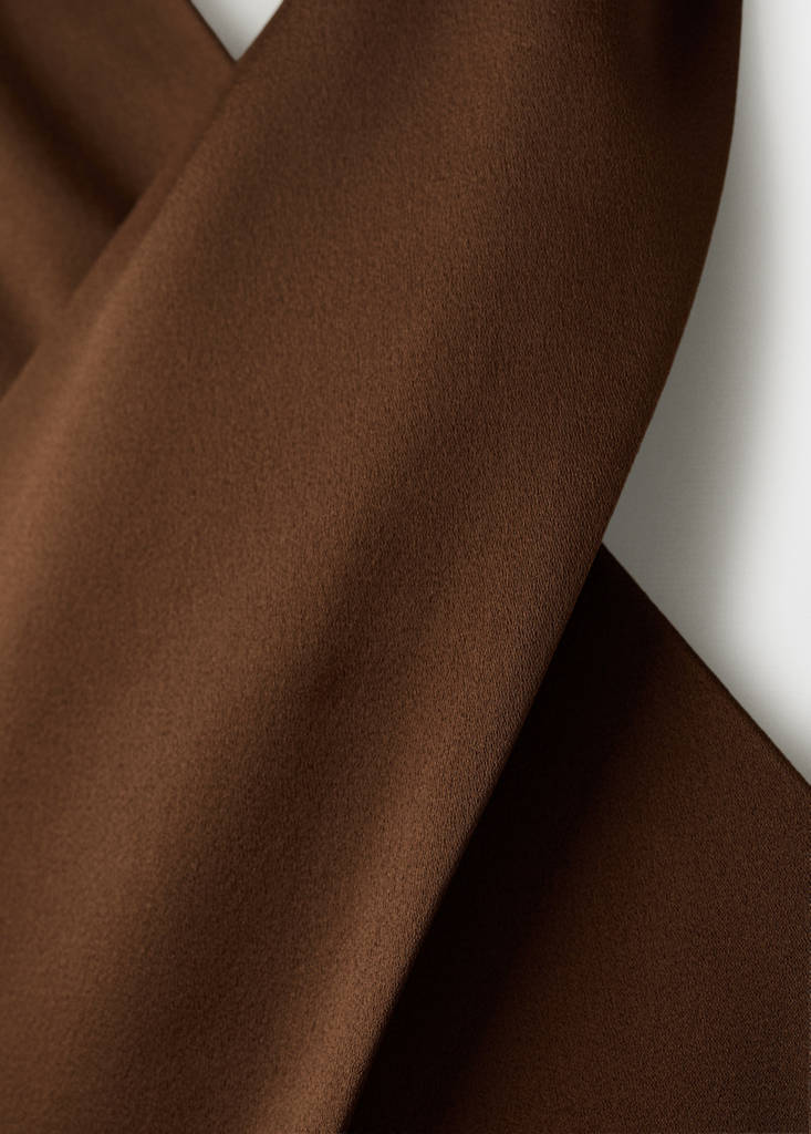 Wrap neckline satin jumpsuit — Brown