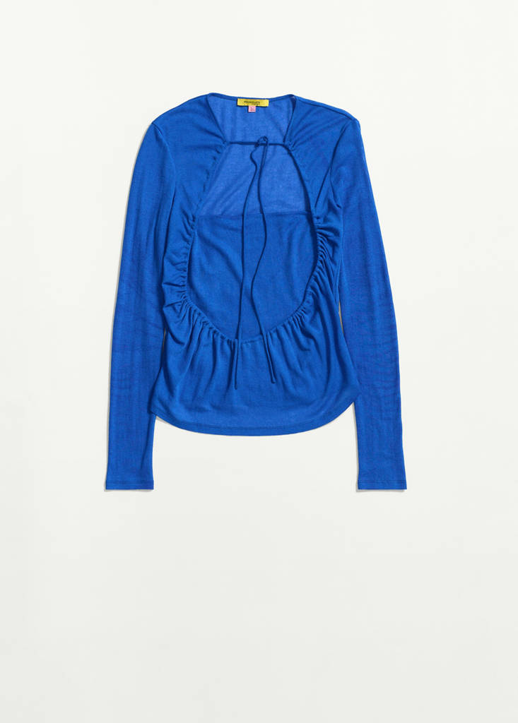 Ruched split overlay top — Blue
