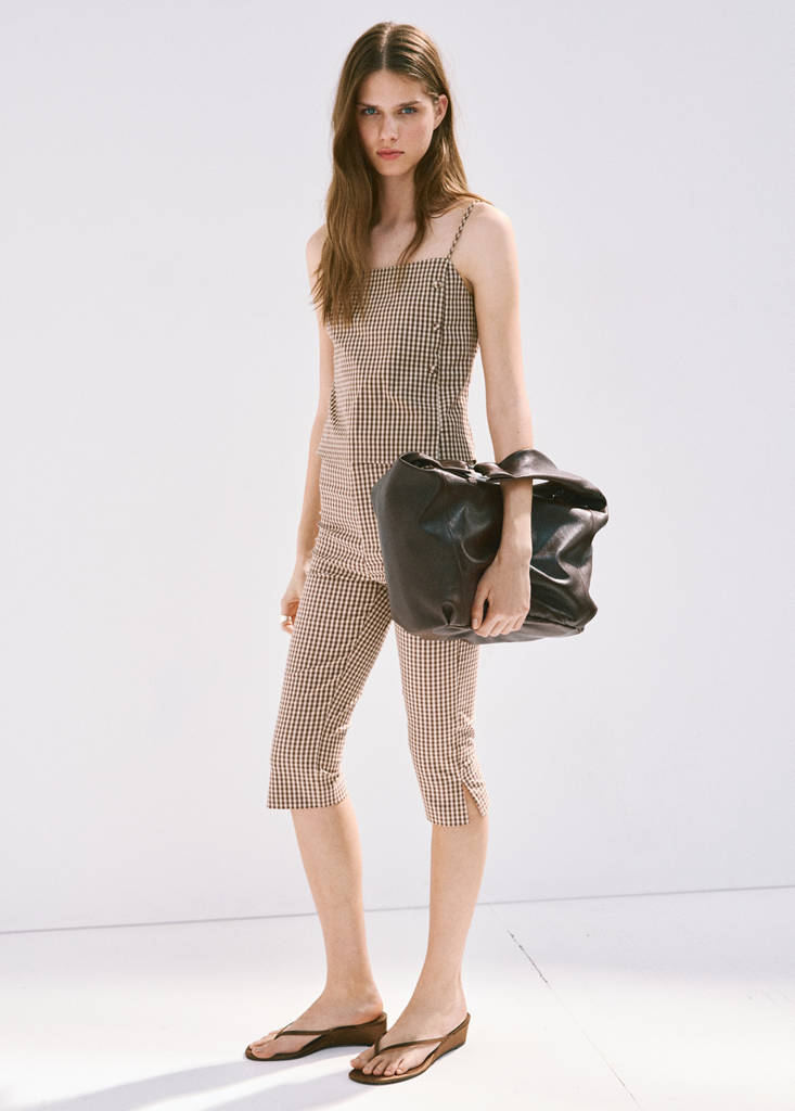 Gingham check capri trousers — Brown