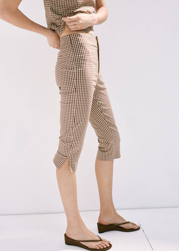 Gingham check capri trousers — Brown