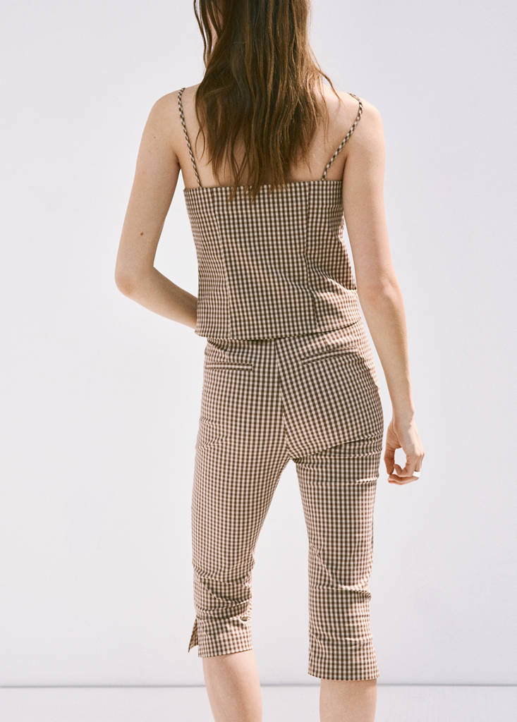 Gingham check capri trousers — Brown