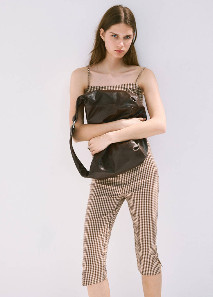 Gingham check capri trousers — Brown