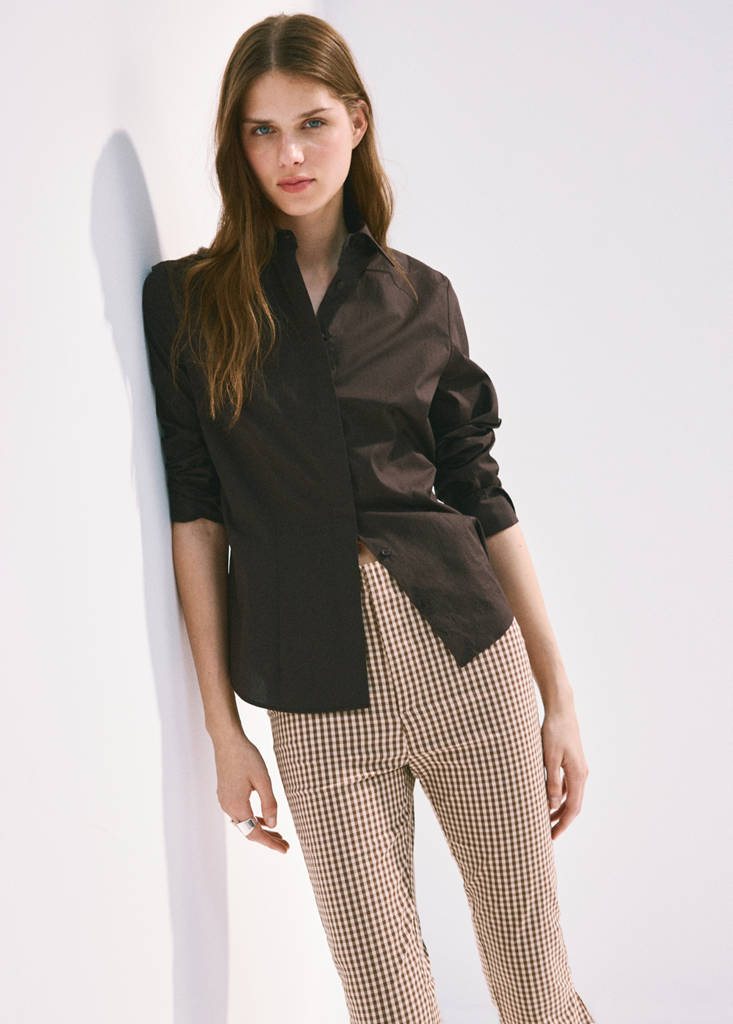 Gingham check capri trousers — Brown