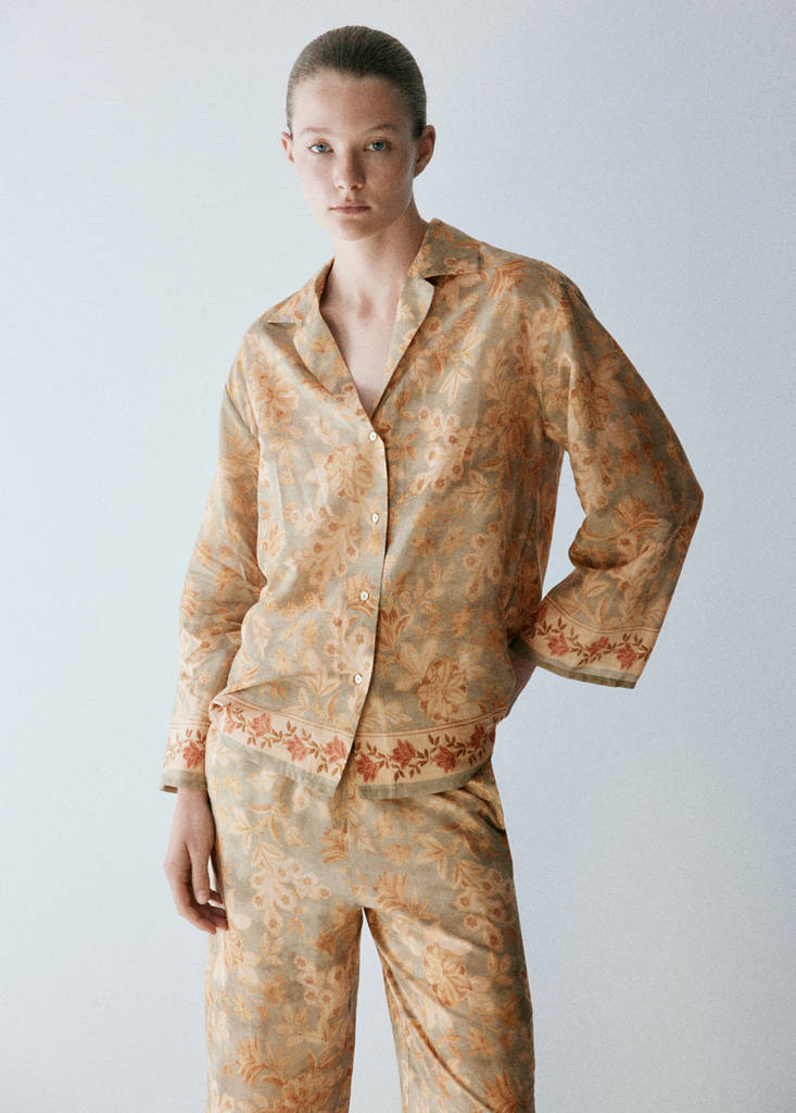 Floral print pyjama shirt — Green