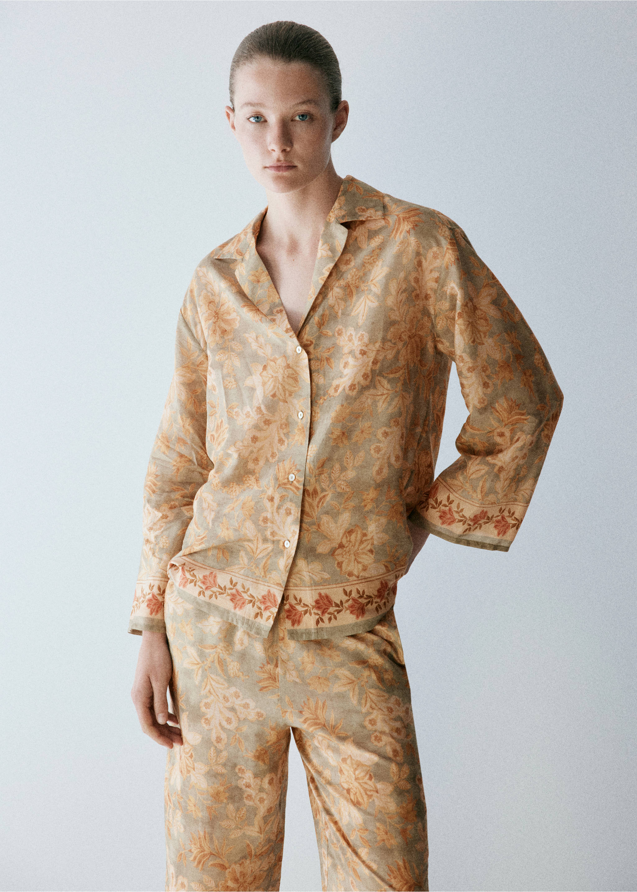 Floral print pyjama shirt - Medium plane, Green. Ref: 37081461-00.