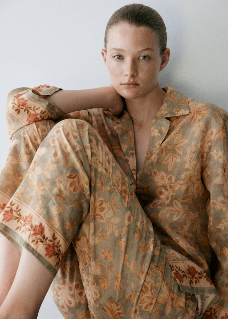 Floral print pyjama shirt — Green