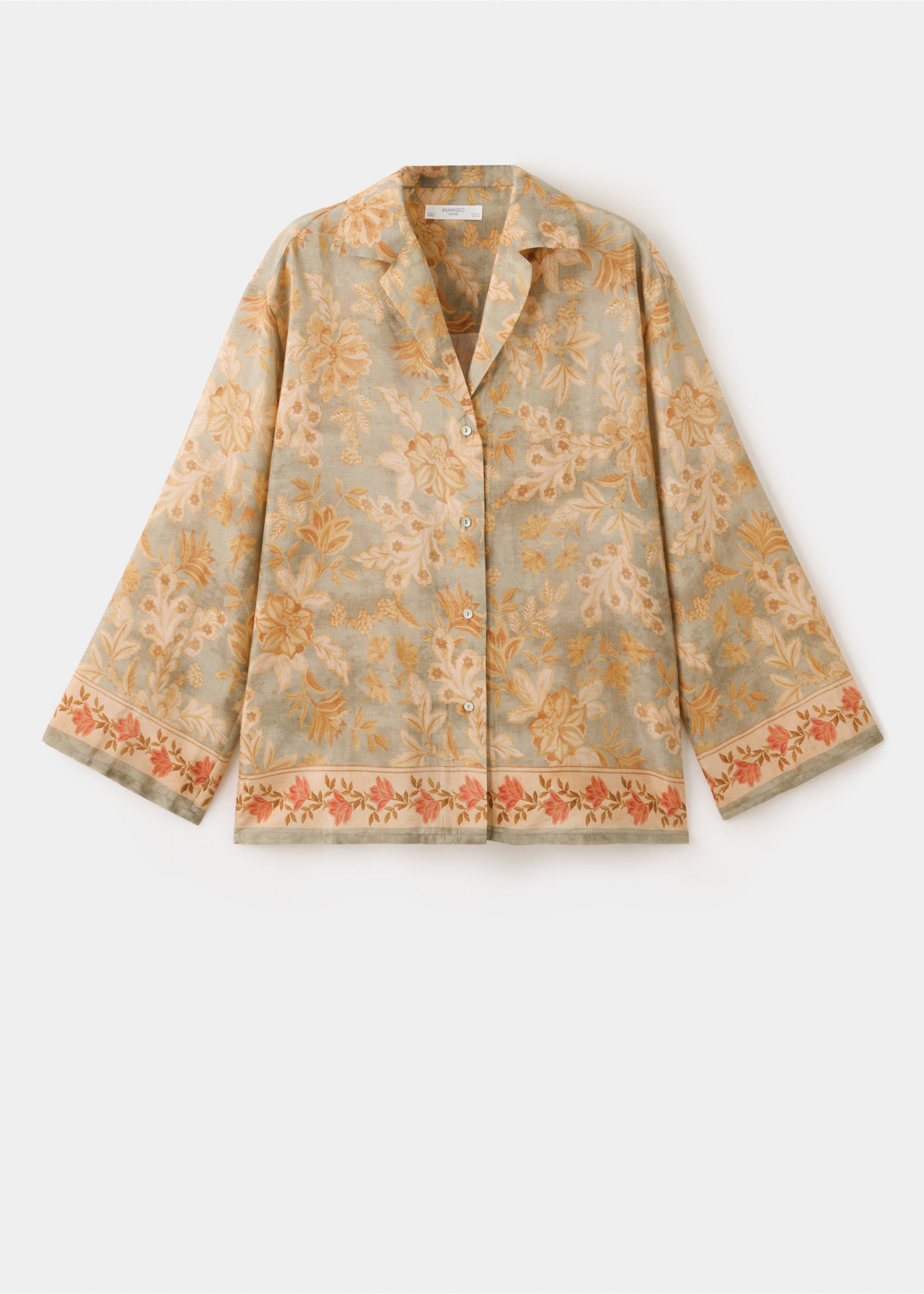 Floral print pyjama shirt - Article without model, Green. Ref: 37081461-00.