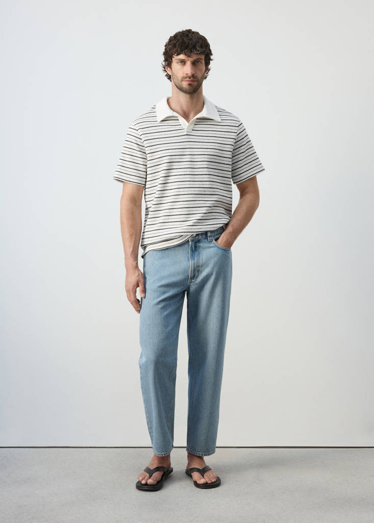 Textured striped cotton blend polo — Off White