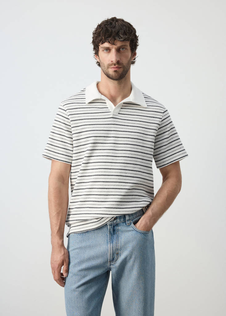 Textured striped cotton blend polo — Off White