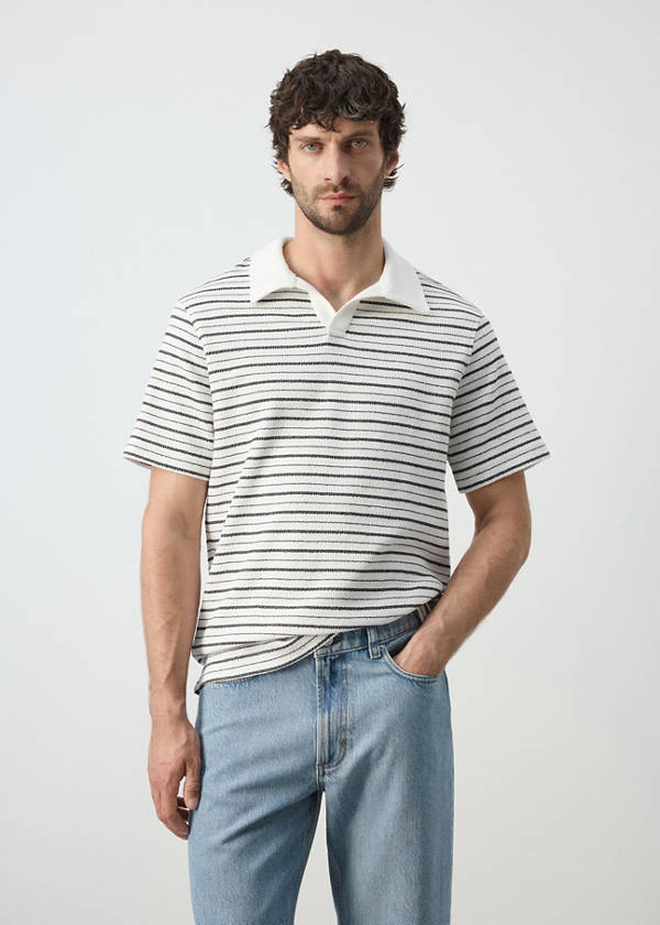Textured striped cotton blend polo — Off White