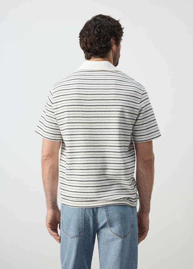 Textured striped cotton blend polo — Off White