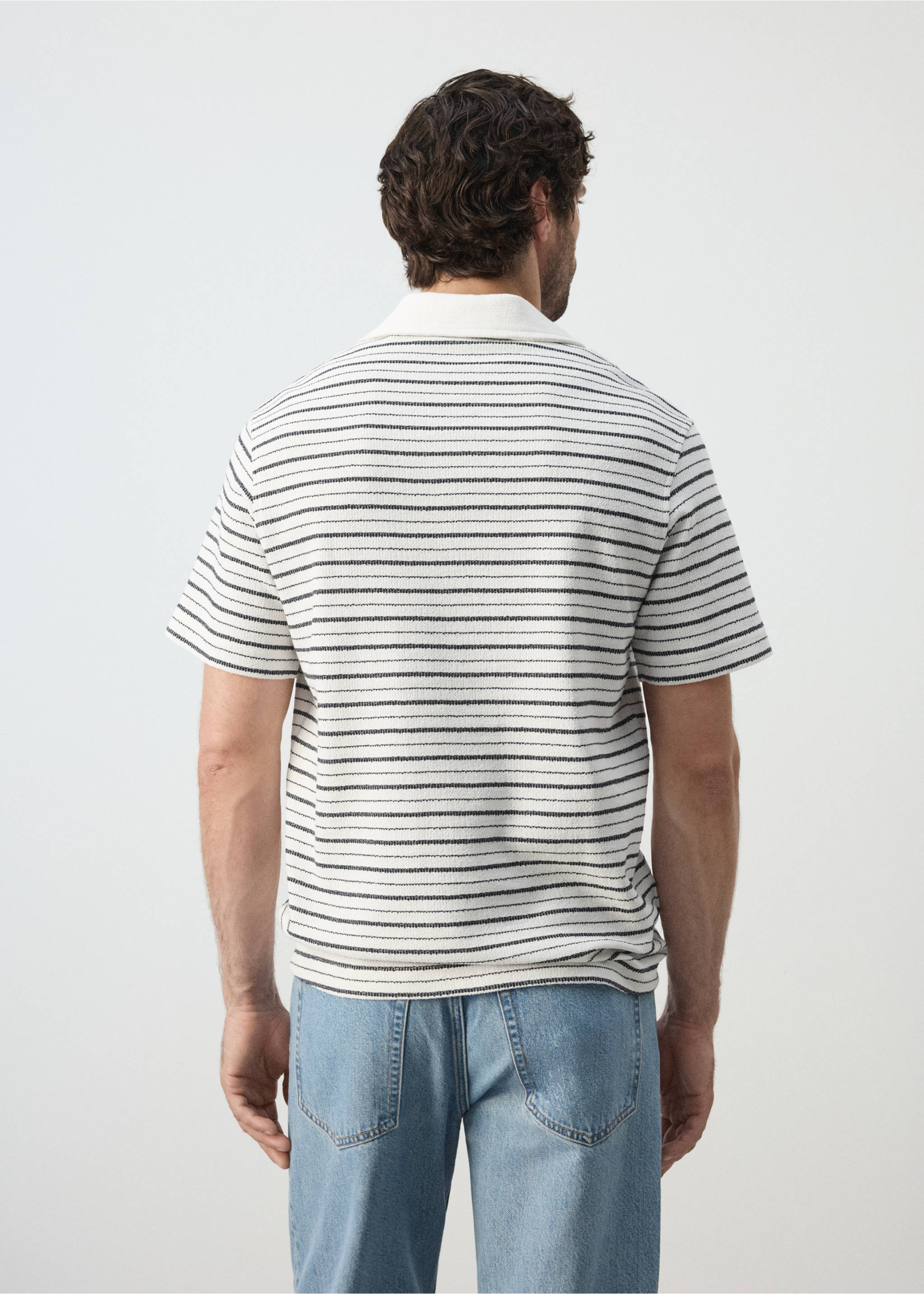 Polo regular-fit en coton à rayures - Verso de l’article, Blanc cassé. Ref: 37081462-00.