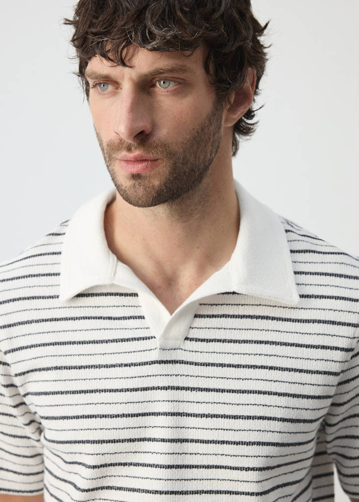Textured striped cotton blend polo — Off White