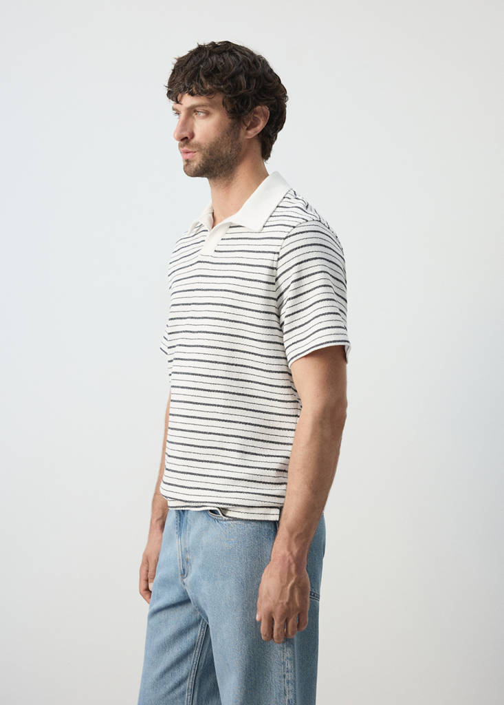 Textured striped cotton blend polo — Off White