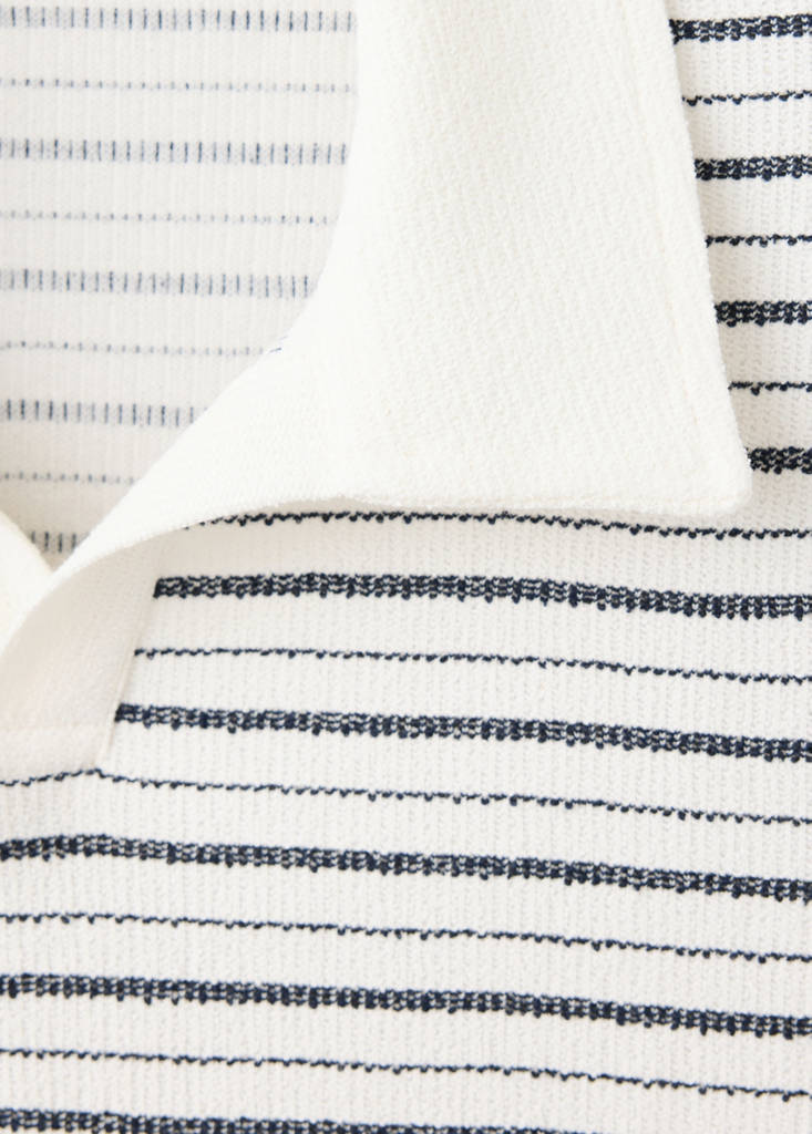 Textured striped cotton blend polo — Off White