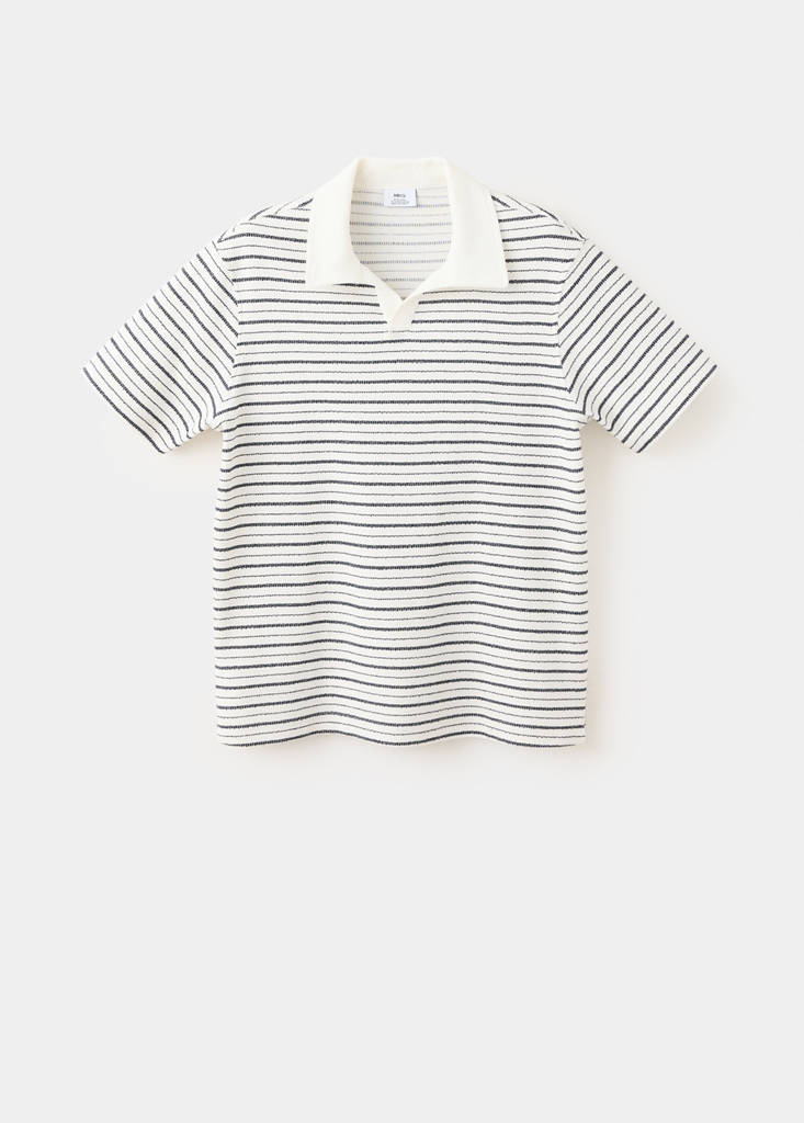 Textured striped cotton blend polo — Off White
