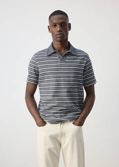 Textured striped cotton blend polo — Navy 1