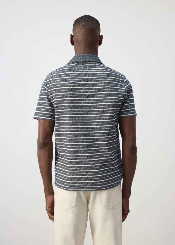 Textured striped cotton blend polo — Navy