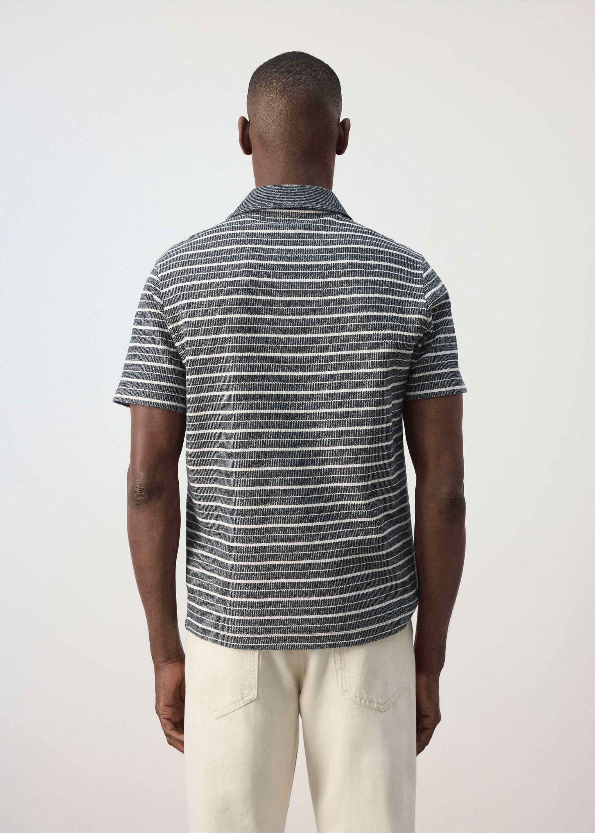 Textured striped cotton blend polo - Reverse of the article, Navy. Ref: 37081462-00.