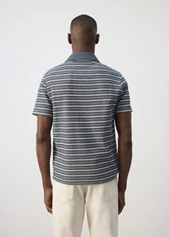 Textured striped cotton blend polo — Navy 3