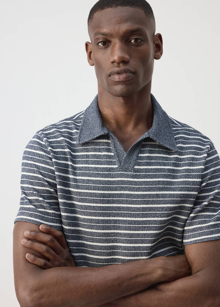 Textured striped cotton blend polo — Navy